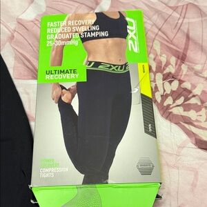 2XU Navy Compression Tights with Neon Green Accents